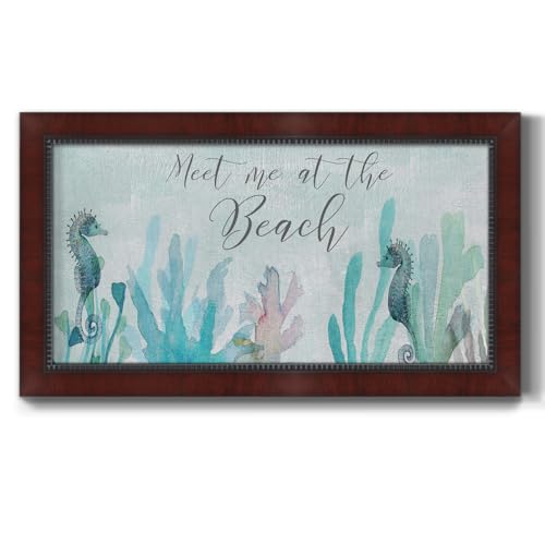 Renditions Gallery Summer Holiday Paintings & Prints Meet Me At the Beach Framed Canvas Wall Hanging for Office Bedroom Kitchen - 21"X37" Mahogany Ebony Frame GAL018