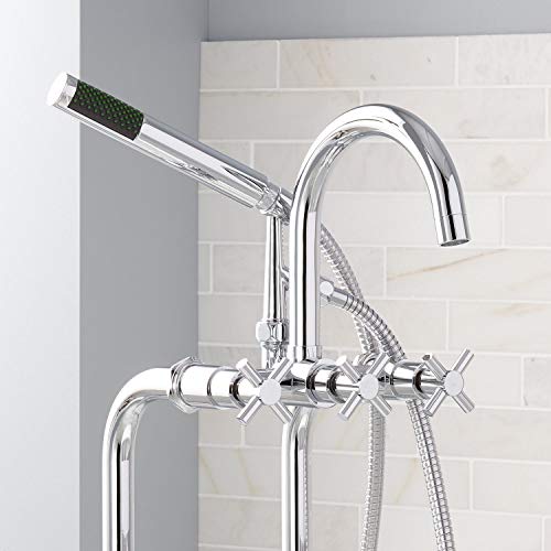 Signature Hardware 909045-34 Sebastian 34-1/2" Floor Mounted Tub Filler Faucet With Metal Cross Handles - Includes Hand Shower And Valve #TOP6