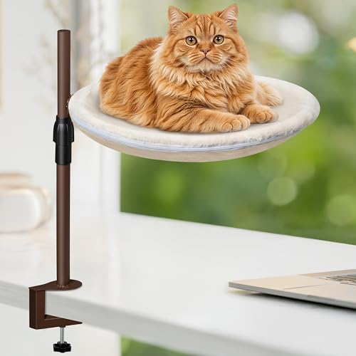 MALLMALL6 Cama de mesa para gatos – Rede interna com rotação de 360° e altura ajustável com capa lav