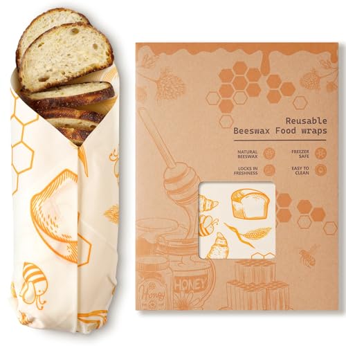 Beeswax Wraps for Food – Reusable Beeswax Bread Bag & Sandwich Wrap, Organic & Eco-Friendly & Sustainable Bees Paper, Perfect Alternative to Aluminum Foil Sourdough Storage & Plastic Wrap(Bread)