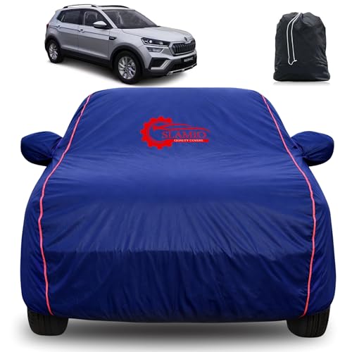 Image of 100% Waterproof Car Cover for Skoda Kushaq (Facelift) | All-Weather, Dustproof & UV Protection | Heavy-Duty 3-Layer Fabric | Custom Fit with Mirror & Antenna Pocket | Navy Blue