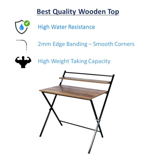 Image of BLUMUNO X-Plus Folding Table for Home, Office, Art, Study, Computer and Gaming I Foldable Desk I Work from Home I Multipurpose I Engineered Wood Top I No Assembly Required (Natural Wooden Finish)