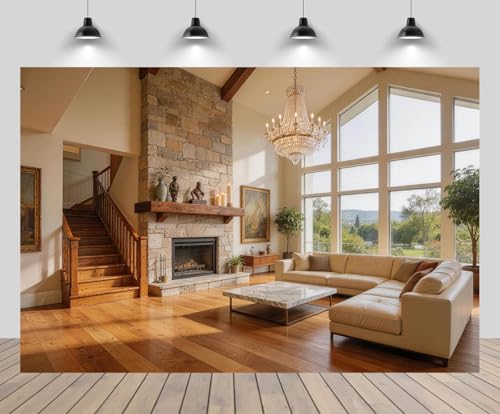 CPLFOTF 7x5ft Luxury Mansion Backdrop Luxurious Living Room Beverly Hills Modern House Luxury Crystal Chandelier Background Home Themed Party Decor Kids Adults Artistic Portrait Photo Studio Props