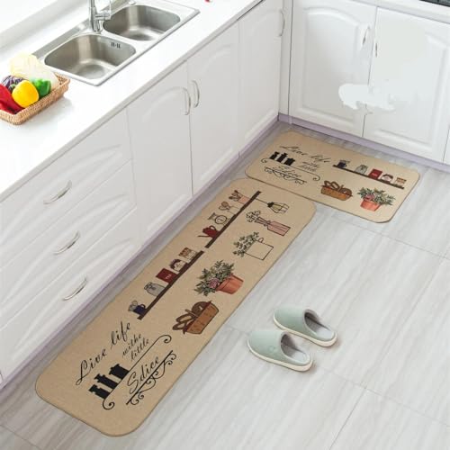proxin 2 Pcs Kitchen Mats, Waterproof Memory Foam Kitchen Rugs, Standing Desk Mat Floor Mats, Comfort Runner Rug Carpets for Kitchen Floor, Sink - (120 * 40 cm, 40 * 60 cm, Live Life)