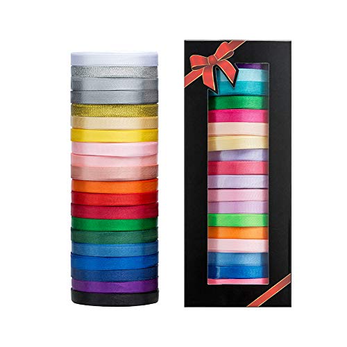 20 Colors 300 Yard Satin Ribbon -18 Silk Ribbon Rolls & 2 Glitter Metallic Ribbon Rolls, 2/5" Wide 15 Yard/Roll, Perfect For Christmas Gift Wrapping,Crafts,Hair Bows,Wedding Party Decoration And More #TOP1