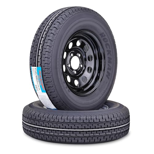 ROCKMAN Trailer Tire Wheel Assembly ST185/80R13 8-Ply D 99M 5 Lug on 4.5 PCD Black Mod Rim SET 2