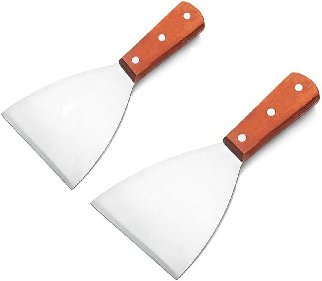 faas Ice Cream Cutting Stainless Steel Plain Scrapper with Wooden Handle, Set of 2