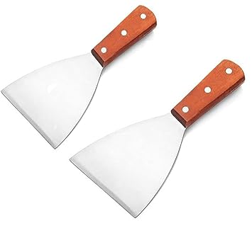 Ice Cream Cutting Stainless Steel Plain Scrapper with Wooden Handle, Set of 2