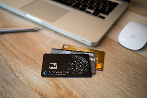 DEKRA geprüfte RFID Blocker Karte I Neuste E-Field Störsender-Technologie - zum Schutz vor Datendiebstahl I extra dünne Karte mit 0,8 mm für jede Geldbörse I Kartenschutz I NFC Schutz (1)
