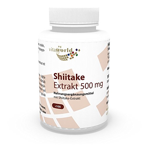 Vita World Shiitake extrait 500mg 100 Capsules végétales riche en Polysaccharide avec certificat d'analyse Made in Germany