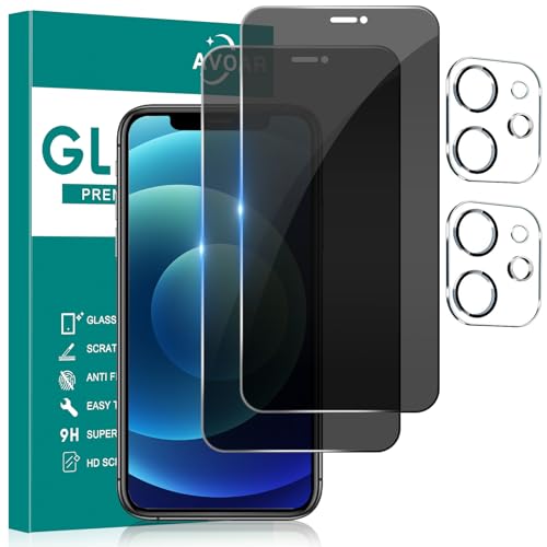 AVOAR [2+2 Pack Privacy Screen Protector for iPhone 12 Mini with Camera Lens Protector 5.4 Inch Tempered Full Screen Glass Accessories Anti-Spy Bubble Free Case Friendly