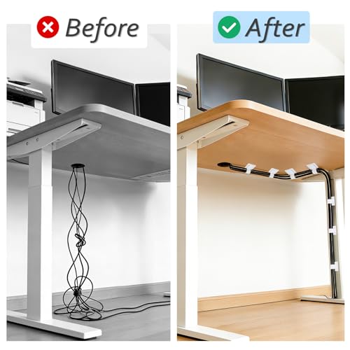 Image of Cable Management Under Desk, Znben Detachable Cable Straps Heavy Duty Hook and Loop Cable Ties Reusable 20 Pack White