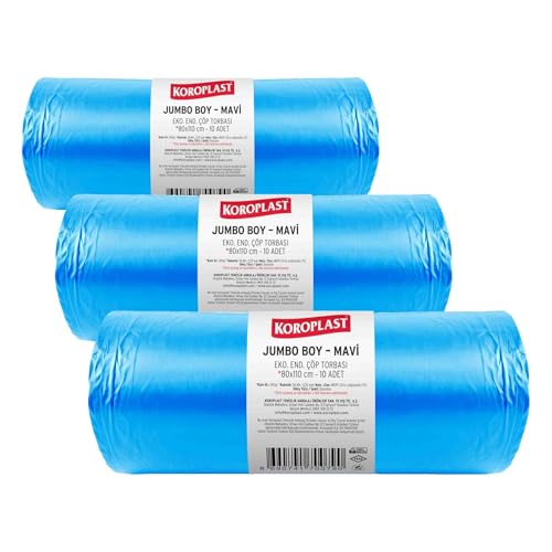 Ağır Sanayi Çöp Torbası Jumbo Boy Mavi 10'lu 80x110 cm, Dayanıklı & Sızdırmaz, Çift Katlı, Geri Dönüştürülebilir Çöp Poşeti, Fabrika, Şantiye, Sanayi, Bahçe, Restoran, Otel, Hastane, Atölye
