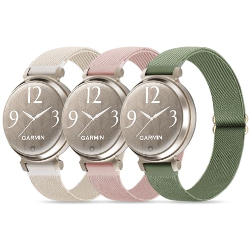 Conidido 3 Pack Nylon Bands Compatible with Garmin Lily 2, 14mm Elastic Nylon Soft Loop Straps Quick Release Replacement Adjustable Wristband for Lily 2 Classic/Active Smart Watch Accessory for Women