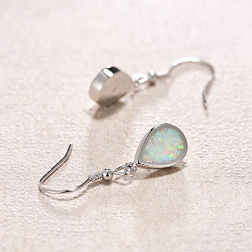 October Birthstone Earrings FANCIME Sterling Silver Opal Dangle Earrings White/Blue Teardrop Hook Drop Earrings October Birthstone Fine Jewelry for Women4