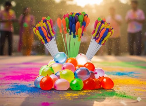 Image of Holi Water Magic Balloon | Set of 3 Bunch | Auto-fill 111 Balloons | Multicolour Superior Quality Selection (AUTOFILL BALLOONS - 111 BALLOONS) | PoPo Toys