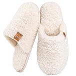 EverFoams Women's Slippers Cosy Fuzzy Faux Alpine Shearling House Shoes Ladies' Memory Foam Slip-ons with Lightweight Non-slip Sole Cream White, 5-6 UK