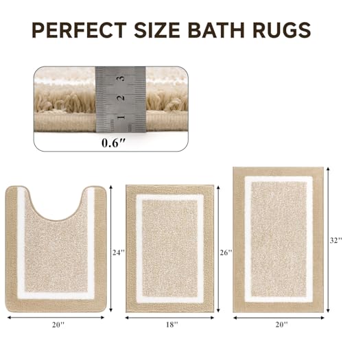 Pauwer Bathroom Rugs Sets 3 Piece Bathroom Shower Rugs with U-Shaped Contour Toilet Mat Absorbent Microfiber Plush Bath Mats Non Slip Bath Rugs Machine Washable Shaggy Bath Floor Mats by Pauwer - Image 6