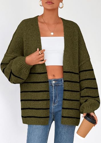 Image of PRETTYGARDEN Womens Oversized Cardigan Sweaters 2026 Fall Long Lantern Sleeve Knit Open Front Lightweight Sweater