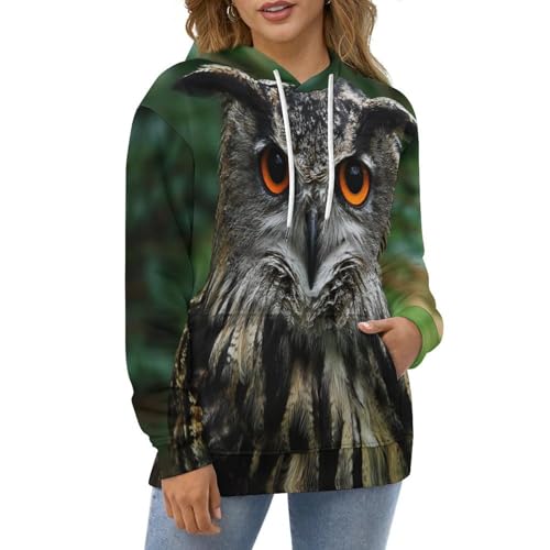 Pull à capuche hibou imprimé sauvage manche longues