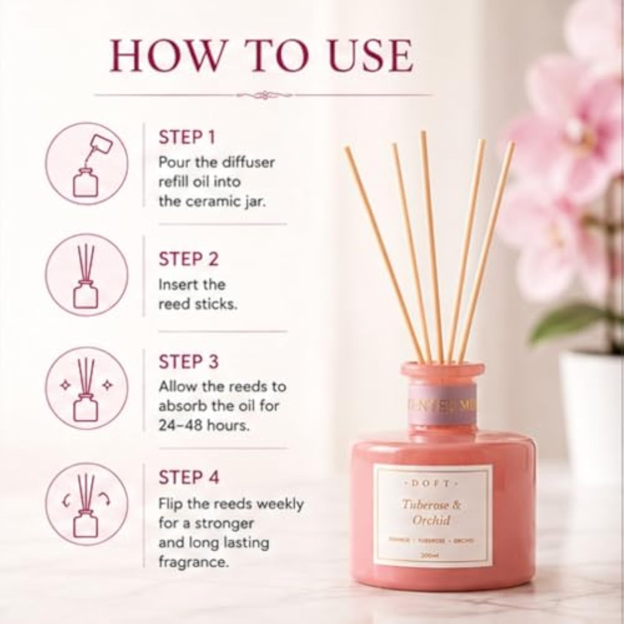 Tuberose & Orchid Reed Diffuser Set for Home Fragrance