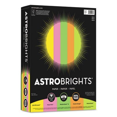 Color Paper - Neon Assortment, 24lb, 8 1/2 x 11, 5 Colors, 500 Sheets