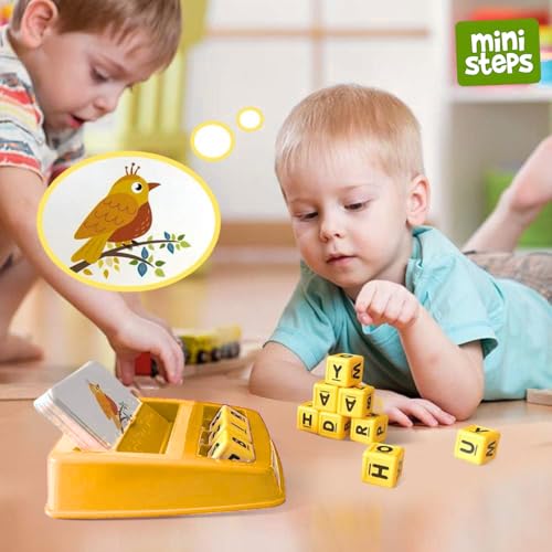 Image of Mini Steps Spelling Flash Cards Game for Kids - 2-in-1 Educational Matching Letter Game for Boys & Girls (Ages 3-8)