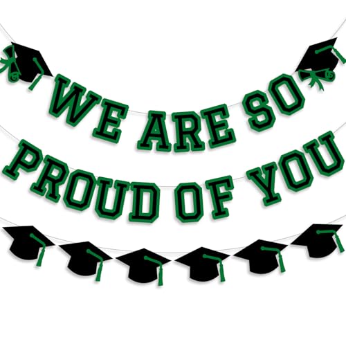 Image of We Are So Proud Of You Banner Graduation Party Decorations Congrats Grad Cap Garlands Wall Sign Green Black