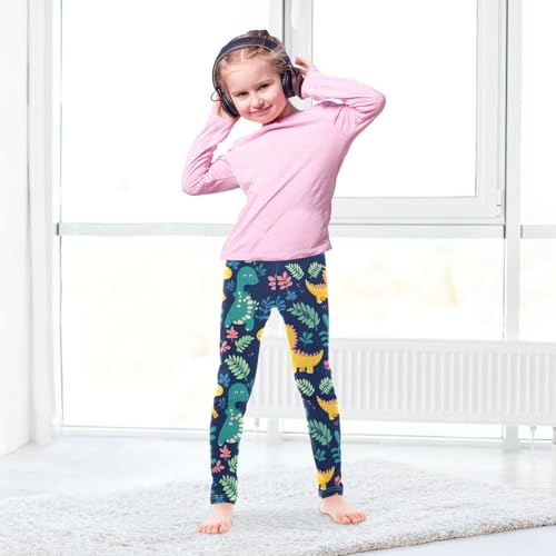 Cute Dinosaur Leaves Girls' Leggings Toddler Doodles Plam Head Kids Yoga Pants Dance Active Tights 4T4