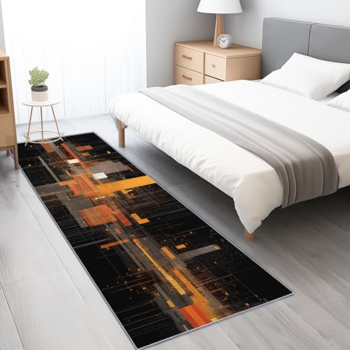 Tapis de passage long 80x150 cm noir abstrait lavable - 4
