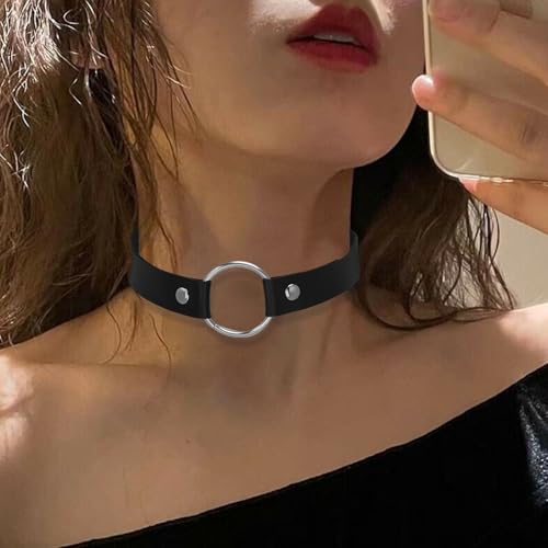 Jahrestag Geschenk, 4 Stück Halsband Damen für Sex, Choker Schwarz Kette Damen, LederhalsbandDamen, Kette Spike Leder Kragen Kropfband Herz, Einstellbar Halsband Schwarz Chocker, Punk Gotik Collar