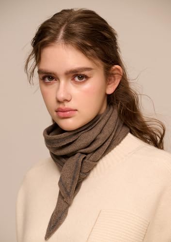 YUONNY Women Contrast Color Triangle Neck Scarf 30% Cashmere & 70% Wool, Small Diamond Shape Knitted Neck Scarves, Ladies Lightweight Collar Cross Scarf Soft Warm Knit Neckerchief, Best Gift Curry4