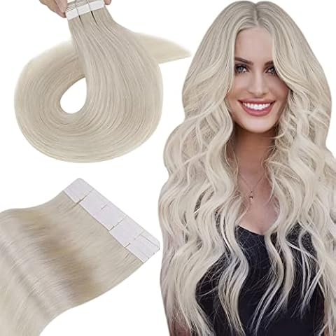 Hetto Echthaar Extensions Tape in Remy Human Haar Tape in Haarverlangerung Weißblond Echthaar Tape in Haar Extensions Echthaar Blond Skin Wefts Glatt #60 50cm 50g Cover