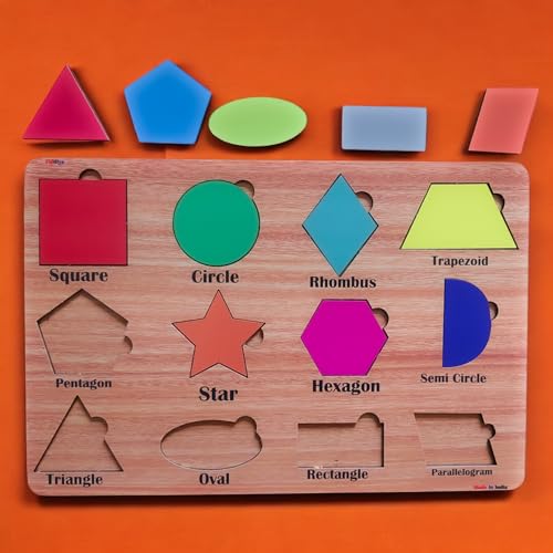 Image of Fiddlys Wooden Educational Jigsaw Puzzles for Toddlers & Preschoolers, Double Layered Wooden Puzzles with Bright Front & Back Print Alphabet Shapes and Numbers Learning, Toy (Alphabet Number Shapes)