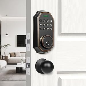 Smart Keyless Entry Door Lock with 2 Knobs,Front Door lock Handle Set,Electronic Digital Keypad Deadbolt,Auto Lock,50 User Codes,Voice Prompts,Anti-Peeking Password,Home, Apartment,Satin Nickel