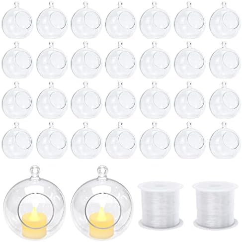 Nuptio 24 Pcs Hanging Glass Tealight Holders - 2.36" Diameter Globes With Jute String For Wedding, Christmas, Garden Decor - View #9