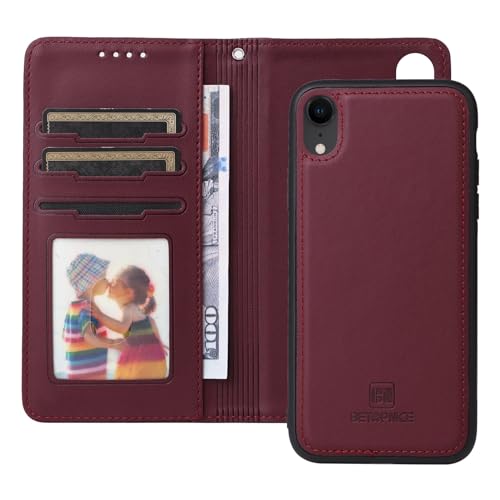 Étui portefeuille iPhone XR avec coque détachable et rabat en cuir PU antichoc