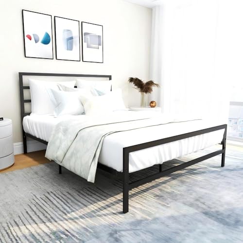 sinlikon Ensemble Sommier et Matelas 140x190CM Epaisseur 14CM avec Couette Oreiller,Cadre de Lit Tete Metal,2 Colis,Assemblage Requis (140x190CM)