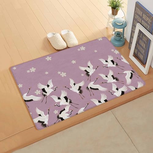 Yubilinco キッチンマット 和風 鶴 桜 花 ピンクバック マット 合皮 踏み心地いい 撥水 直接拭ける 滑り止め付 保温 キッチン 台所 リビングルーム 部屋 玄関マット お手入れ簡単 直角長方形 丈夫 45×120cm