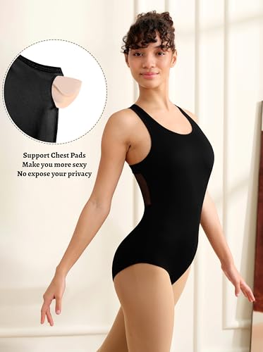 Mulnall Damen Ballett Leotard mit Mesh Hohlrücken, eingebaute Brust Pads Taschen Tanzkleidung(23622-06-M)