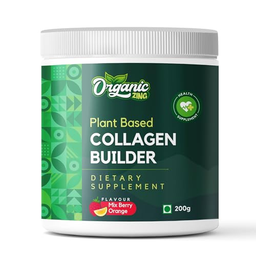 Organic Zing Collagen Powder to support Skin Elasticity, Firmness & Youthful Glow | Plant Based with Vitamin C for Men & Women | Mix Berry Flavour - 200g