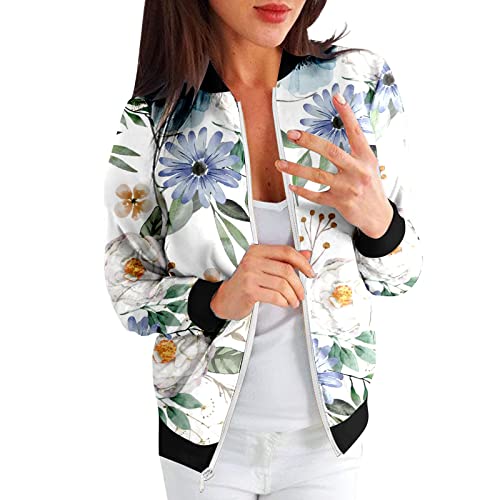 Women Loose Coat O Neck Zipper Long Sleeve Classic Zipper Floral Print Jacket Casual Daily Sporty Jacket Women #TOP6