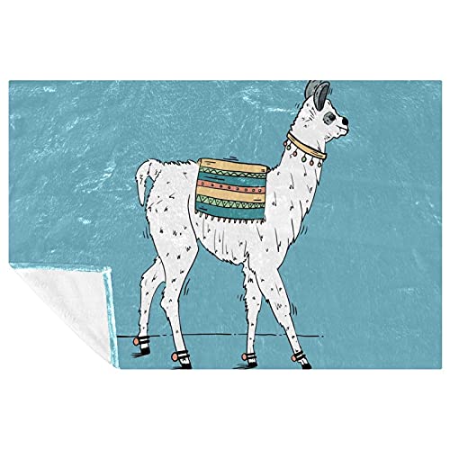 Couverture chaude lama imprimé bleu 150x100 cm plaid lit camping plage - 2