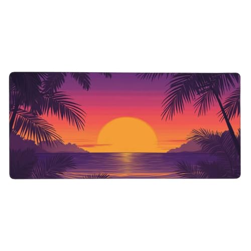 Alfombrilla de Ratón XXL 500 x 250 mm Atardecer Alfombrilla Ratón Grande Árbol de coco Alfombrilla de Ratón de Juego de Alta Precisión,Impermeable,Fondo de Goma Antideslizante Regalos Mujeres M120