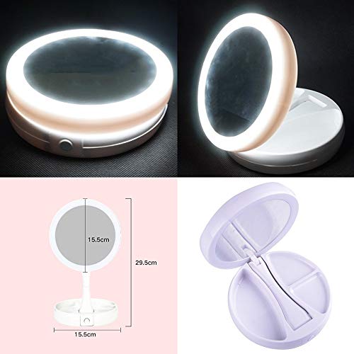 Espelho Redondo Dobrável Mesa LED Maquiagem CBRN14132