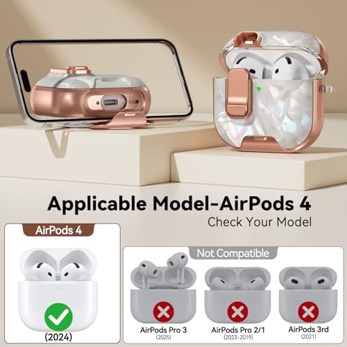 Image of for AirPod 4 Case, with Safty Lock & Phone Stand for Floral AirPod 4 Generation Case Cover for Women Girly, iPod 4 Cases with Keychain & Cleaner Kit -Beige Luxury Pearl