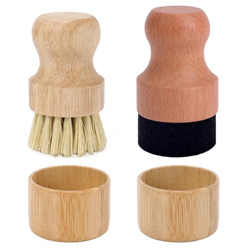 Cutting Board Oil Wax Applicator with Scrub Brush, Wooden Mineral Oil Wax Applicator with Lid for Wood Butcher Blocks Spatulas Spoons Utensils