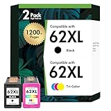 62XL 62 Envy 7640 Ink Cartridges Black and Color Combo Pack Replacement for HP 62 XL Ink Compatible with Envy 5660 5740 7645 5540 5746 OfficeJet 250 200 Printer(2-Pack,1 Black 1 Tri-Color)