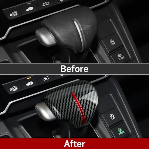 Image of Car Gear Shift Knob Cover Decals for 2017 2018 2019 2020 2021 2022 Honda CR-V Accessories CRV ABS Carbon Fiber Stickers, Black Red