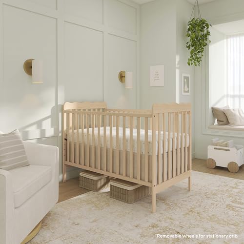Image of Dream On Me Carson Classic 3-in-1 Convertible Full-Size Baby Crib in Barnwood Natural, GreenGuard Gold & BSA, 4 Mattress Heights, Converts to Day & Toddler Bed, Locking Wheels, Classic Nursery Design